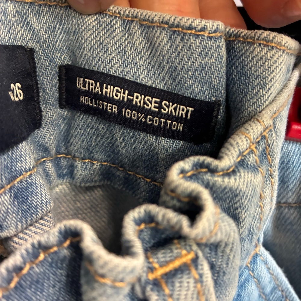 Hollister Women Blue Ultra High Rise Denim Jean 100% Cotton Skirt Sz 3 W26 Retro - Picture 6 of 9